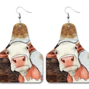 3For$20 Cute Cow Tag Retro Leather Earrings